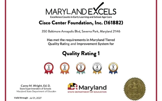 Maryland Excels Certificate Quality Rating 1